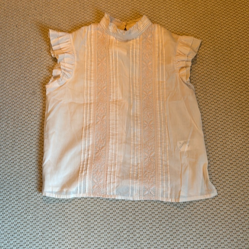 Cleobella blush embroidered blouse; buttons up the back